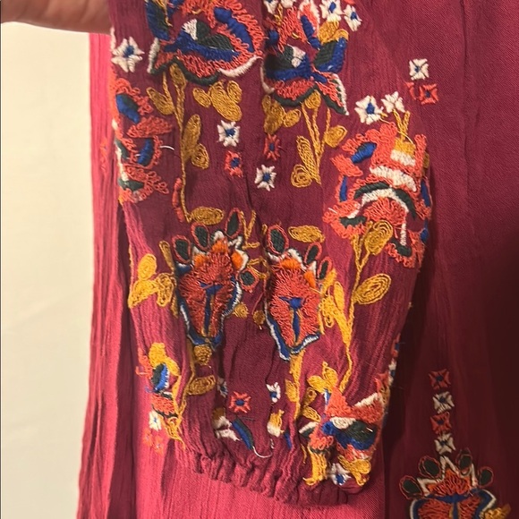 Free People Tunic Dress Boho Embroidered Lined Burgundy Oversized Pockets Sz M - Picture 12 of 15